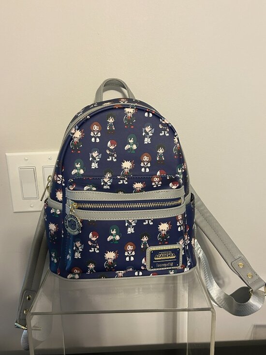 LOUNGEFLY MHA My Hero Academia Navy Blue w/ Multi-Color Group Anime Backpack